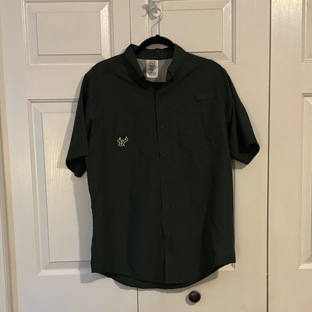 Pro Edge Forest Green Casual Button-Up Shirt